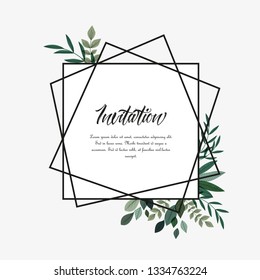 Vector illustration invitation card template with branches and leaf decoration.