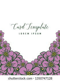 Vector illustration invitation card template design with crowd purple flower frames blooms hand drawn