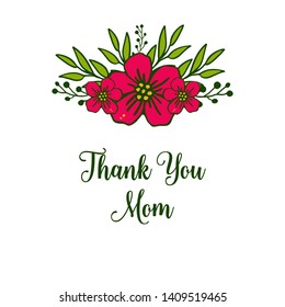 Vector illustration invitation card thank you mom with abstract red flower frame