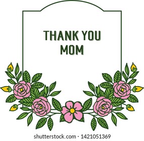 Vector illustration invitation card thank you mom for rose pink flower frame