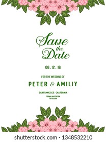 Vector illustration invitation card or wedding card with abstract leaf floral frames hand drawn