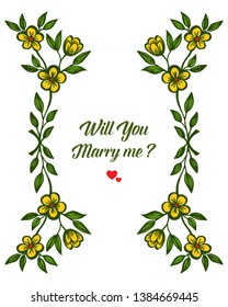 Vector illustration invitation card will you marry me with elegant yellow flower frame