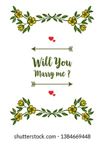 Vector illustration invitation card will you marry me with elegant yellow flower frame