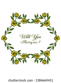 Vector illustration invitation card will you marry me with elegant yellow flower frame