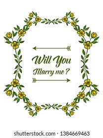 Vector illustration invitation card will you marry me with elegant yellow flower frame