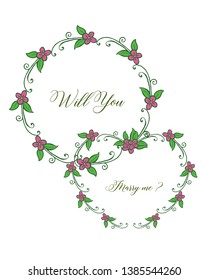 Vector illustration invitation card will you marry me with various of elegant purple flower frames