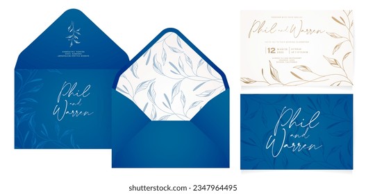 ilustraciones vectoriales invitaciones sobres conjunto de tarjetas de boda con elementos florales abstractos para Stationery, Layouts, collages, diseños de escena, volantes de eventos, materiales de impresión, tarjetas de celebración de días festivos