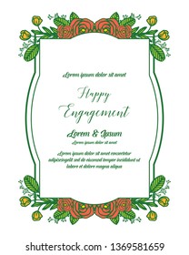 Vector illustration invitation happy engagement with design floral frame hand drawn