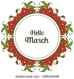 Vector illustration invitation hello march with blossom flower frame hand drawn