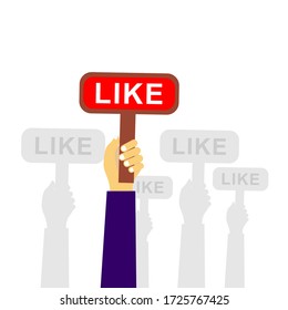 Vector illustration of invitation to like. the board in the hand held like.