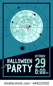 Vector illustration of invitation such print poster or web card for Halloween party. Spider web