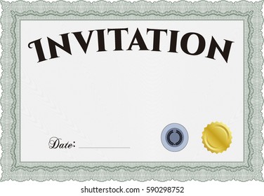 Vector illustration of Invitation template. With complex linear background. Superior design in green color
