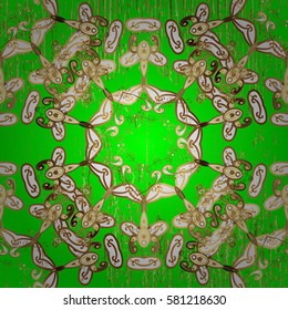 Vector illustration for invitations, cards, certificate, web page. Vector line art border for design template. Eastern style element. Golden element on green background. Golden outline floral decor.