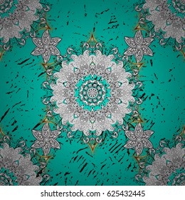 Vector illustration for invitations, cards, certificate, web page. Eastern style element. Vector line art border for design template. Golden outline floral decor. Golden element on blue background.