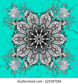 Vector illustration for invitations, cards, certificate, web page. Eastern style element. Vector line art border for design template. White outline floral decor. White element on blue background.