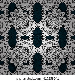 Vector illustration for invitations, cards, certificate, web page. White element on blue background. Eastern style element. White outline floral decor. Vector line art border for design template.