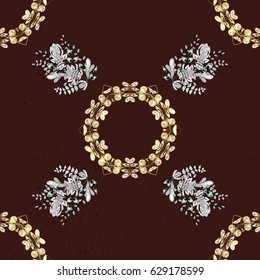 Vector illustration for invitations, cards, certificate, web page. Golden outline floral decor. Eastern style element. Vector line art border for design template. Golden element on brown background.