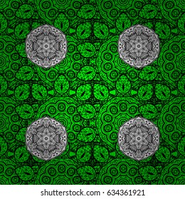 Vector illustration for invitations, cards, certificate, web page. Eastern style element. White element on green background. Vector line art border for design template. White outline floral decor.