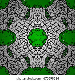 Vector illustration for invitations, cards, certificate. Vector line art border for design template. White outline floral decor. Eastern style element. White element on green background.