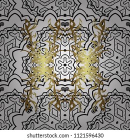 Vector illustration for invitations, cards, web page. Eastern style element. Golden element on white, black, neutral colors. Line art ornamental border for design template. Golden outline floral decor