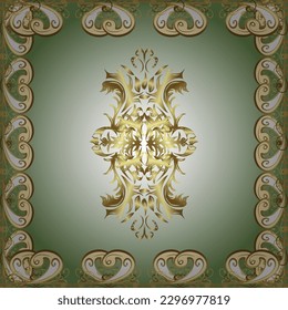 Vector illustration for invitations, cards, web page. Golden element on gray, beige and neutral colors. Golden outline floral decor. Line art seamless border for design template. Eastern style element