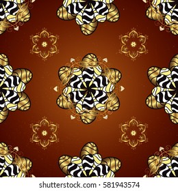 Vector illustration for invitations, cards, web page. Golden outline floral decor. Eastern style element. Line art border for design template. Golden element on red background.