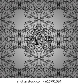 Vector illustration for invitations, cards, web page. Line art seamless border for design template. White outline floral decor. Eastern style element. White element on gray background.