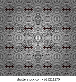 Vector illustration for invitations, cards, web page. Eastern style element. White element on brown background. Line art seamless border for design template. White outline floral decor.