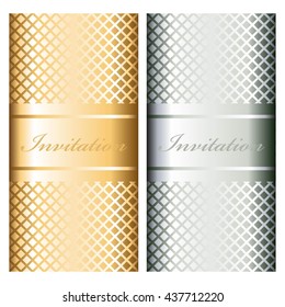 Vector illustration of Invitations. Grid on a silver and gold background.