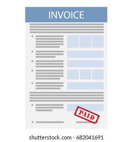 Vector illustration invoice with red stamp paid icon in flat line style isolated on white background. Payment and billing invoices. Business or financial operations sign. Invoice for services rendered