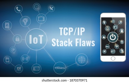 Ilustración vectorial de los dispositivos IoT en riesgo de fallos de la pila IP TCP