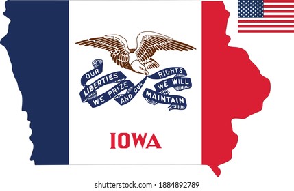 vector illustration of Iowa map and flag with American flag