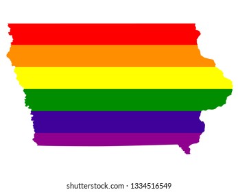 vector illustration of Iowa map with LGBT flag