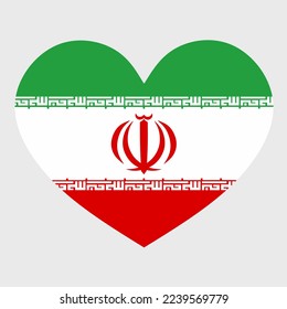 Ilustración vectorial de la bandera de Irán con forma de corazón aislado en el fondo de la llanura. Amo Irán. Feliz Día de la Independencia