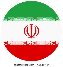 Vector illustration Iran flag icon isolated on white background. Round national flag of Iran. Flag button