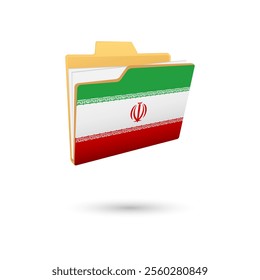 Vector illustration of Iran flag isolated in file folder on white background.