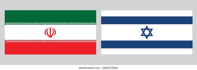 Vector Illustration of Iran and Israel Flags – Middle Eastern national symbols shown side by side. Ideal for political content, global relations, educational materials, cultural projects, differences.