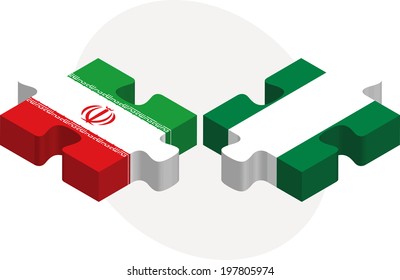 Vector illustration of Iranian and Nigerian Flags in puzzle isolated on white background