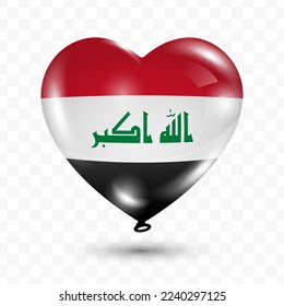 Ilustración vectorial de un globo de amor de Iraq sobre fondo transparente (PNG). Volando globos de amor para la celebración del Día de la Independencia.