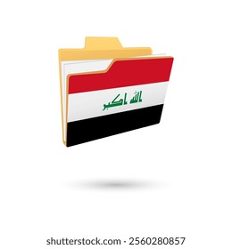 Vector illustration of Iraq flag isolated in file folder on white background.