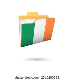 Vector illustration of Ireland flag isolated in file folder on white background.