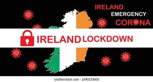 vector, illustration ireland lockdown with red lock
