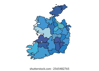 Vector illustration of Ireland map in blue tones isolated on white background.