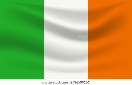 Vector illustration of Ireland national flag with realistic fabric folds made using gradient mesh. Isolated Irish tricolor flag for patriotic and holiday designs. Vector EPS10 graphics.