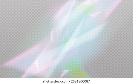 Vector illustration of iridescent holographic gradient background with soft rainbow prism effects on transparent overlay for design template