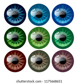 Vector illustration of iris eyes in different colors illustration of blue, brown, green and red