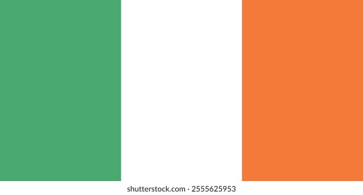 Vector illustration of the Irish flag in its original 1:2 proportion, featuring three vertical stripes in green, white, and orange. Clean and simple design for diverse uses.