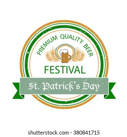 Vector illustration of Irish hand drawn logo template. Brew house, beer festival logotype. Vintage badge and icon. Hand sketched modern icon. Saint Patrick's Day label. Drawn typography badge