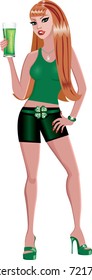 Vector Illustration of an Irish Red head with green beer St. Patricks day.