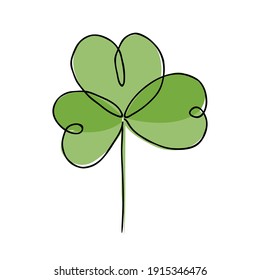 Vector illustration of Irish symbol of St Patrick Day. Continuous line drawing of shamrock leaf. Minimalism in design. Good for poster, banners and logotypes.